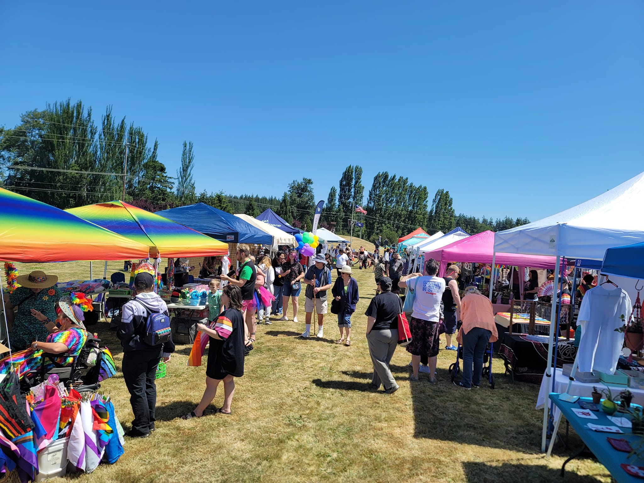 Vendor tents and community booths at Stanwood-Camano Pride